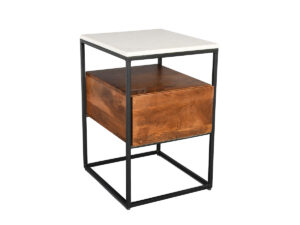 Nachtkastje Lucas mango hout wit marmer