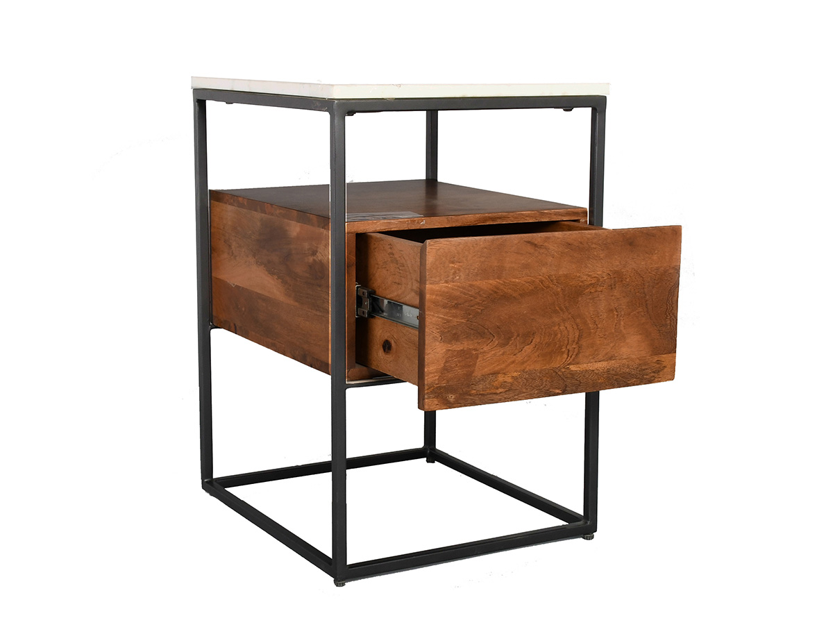 Nachtkastje Lucas mango hout wit marmer - Afbeelding 2