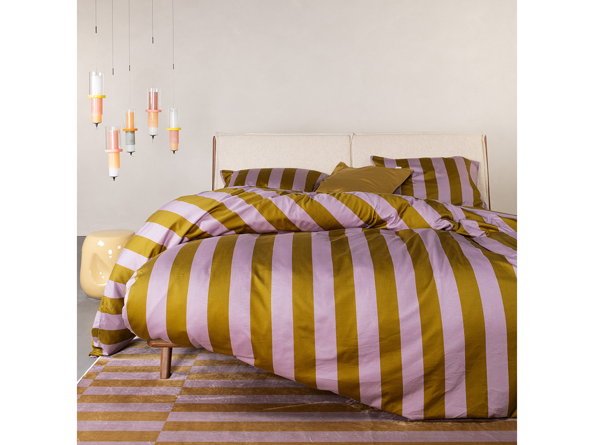 Minte Stripe Duvet cover Pale purple - Olive 2p set 240x220+2/60x70