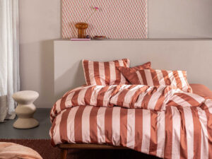 Minte Stripe Duvet cover Terracotta - Blush pink 2p set 240x220+2/60x70